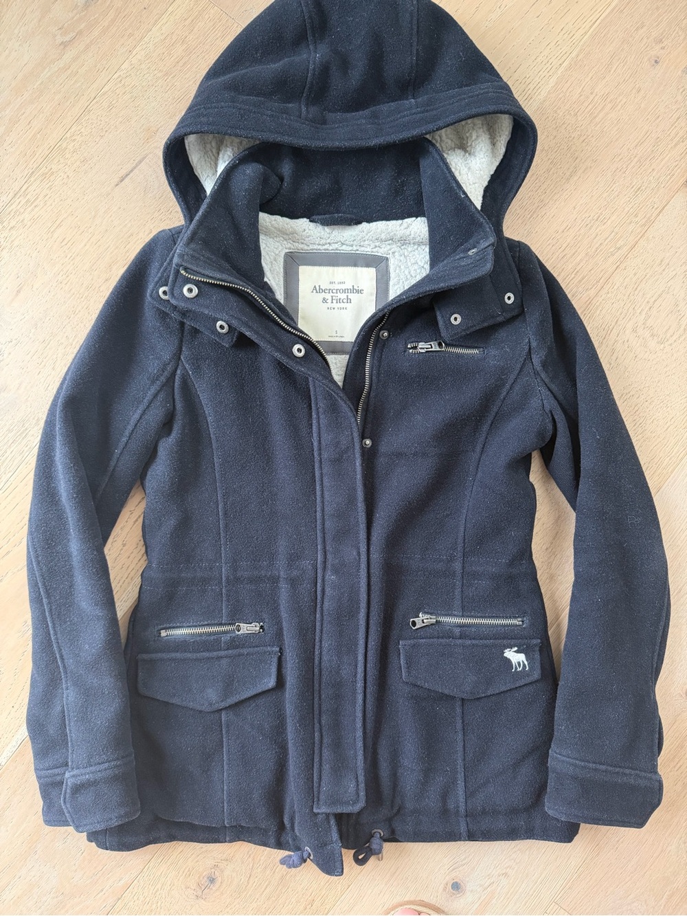 Abercrombie & Fitch Y2K Vintage Women's Navy Hooded Coat